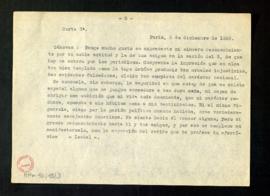 Copia de la carta de Isabel [II] a Antonio Cánovas del Castillo en la que expresa el agradecimien...