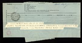 Telegrama de pésame de Enrique Maner, presidente de la colonia valenciana en Reus, por el falleci...