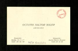 Tarjeta de Octavio Saltor Soler a Melchor Fernández Almagro en la que lamenta que su estancia en ...