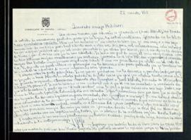 Carta del cónsul de España en Trípoli a Melchor Fernández Almagro en la que le dice que Luis Albe...