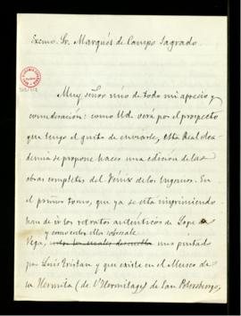Minuta de la carta del director al marqués de Campo Sagrado en la que le manifiesta la intención ...