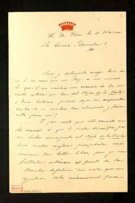 Carta de Emilia Pardo Bazán a Pedro [Antonio] de Alarcón en la que expone los motivos por los que...