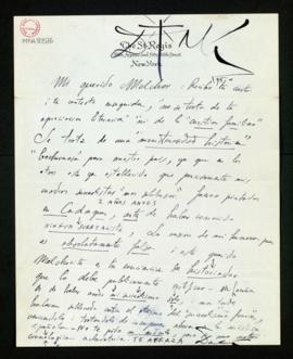 Carta de Salvador Dalí a Melchor Fernández Almagro en la que insiste en que sus cuadros surrealis...