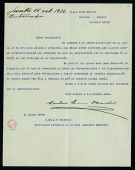 Carta de Carlos María Ocantos a Emilio Cotarelo con su gratitud por el acuerdo de que conste en a...