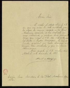 Carta de Daniel de Cortázar al secretario [Manuel Tamayo y Baus] de agradecimiento a la Academia ...