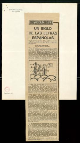 Recorte del diario Informaciones con el editorial Un siglo de las letras españolas