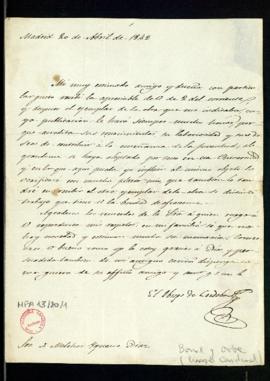 Carta del obispo de Córdoba a Melchor Ignacio Díaz en la que le agradece el envío de su obra [Ele...
