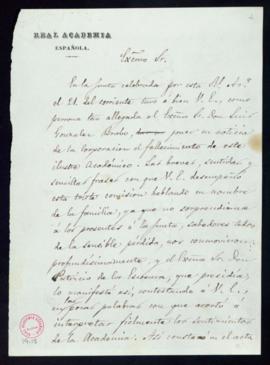 Minuta de la carta del secretario accidental [Antonio María Segovia a Cándido Nocedal] en la que ...
