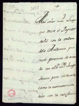 Carta de Agustín de Montiano a Pedro González en la que da cuenta de haberse puesto de acuerdo co...
