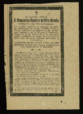 Recorte de prensa con la esquela de Wenceslao Ramírez de Villa-Urrutia, marqués de Villa-Urrutia