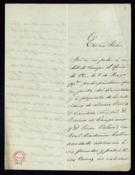 Carta de Gumersindo Laverde Ruiz a Manuel Bretón de los Herreros, secretario, en la que acusa rec...