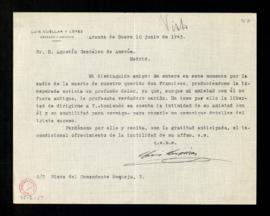 Carta de Luis Cuéllar a Agustín González de Amezúa para que le proporcione detalles del fallecimi...
