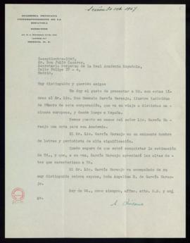 Carta de A.[Alejandro] Quijano, director de la Academia Mexicana, a Julio Casares, secretario de ...