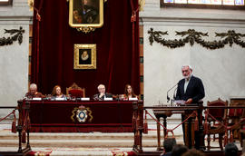 Intervención de Darío Villanueva, director de la Real Academia Española, durante la conmemoración...