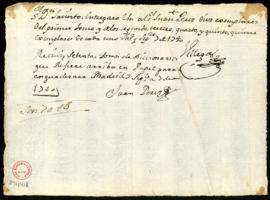 Orden de Manuel de Villegas a Jacinto [García Salazar] para que entregue a Juan Pérez diez ejempl...
