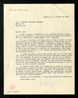 Carta de José Antonio García del Burgo a Melchor Fernández Almagro con la que le envíe su libro d...