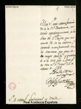 Carta de Miguel María de [la] Nava [y Carreño] a Manuel de Lardizábal y Uribe de agradecimiento p...