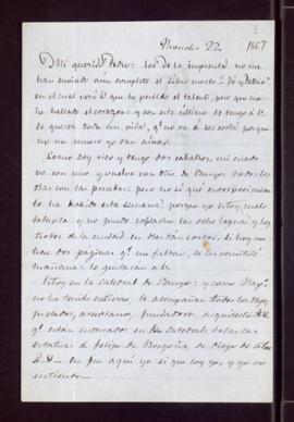 Carta de José Zorrilla a Pedro [Antonio de Alarcón] en la que comenta sobre las pruebas de impren...