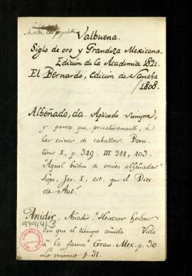 Valbuena. Siglo de Oro y Grandeza Mexicana. Edición de la Academia 1821. El Bernardo, edición de ...