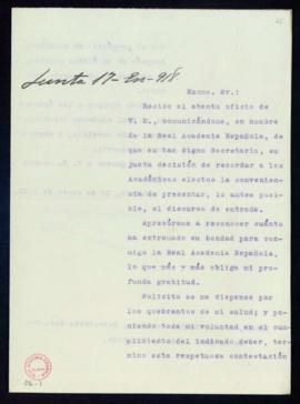Carta del marqués de Cerralbo al secretario [Emilio Cotarelo] en la que acusa recibo del oficio d...