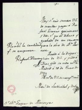 Orden de Manuel de Lardizábal del pago a Rafael Ximeno de 510 reales de vellón por el dibujo y gr...