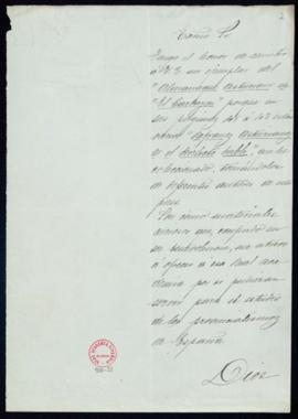 Carta de Fermín Canella Secades al director [el conde de Cheste] con la que remite a la Academia ...