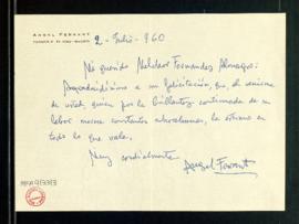 Carta de Ángel Ferrant a Melchor Fernández Almagro en la que le agradece su felicitación
