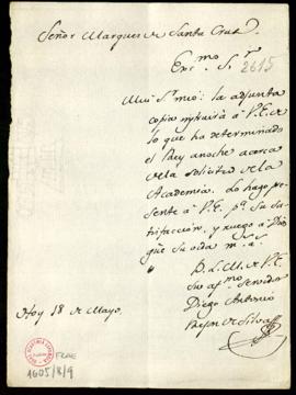 Carta de Diego Antonio Rejón de Silva al marqués de Santa Cruz con la que adjunta una copia de lo...