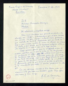 Carta de Ramón Eugenio de Goicoechea a Melchor Fernández Almagro en la que le pregunta si ha reci...
