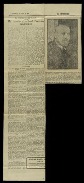 Recorte del diario El Imparcial de 14 de julio de 1931, con la noticia del fallecimiento de José ...