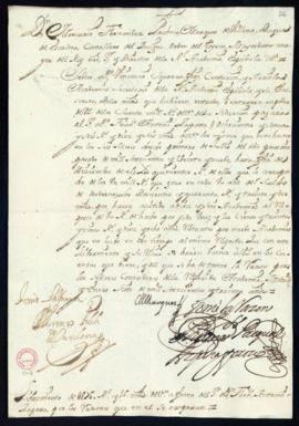 Orden del marqués de Villena de libramiento a favor de Francisco Antonio Zapata de 876 reales y 1...