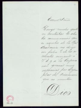 Carta de F[rancisco] Silvela al secretario, Mariano Catalina, de agradecimiento por la remisión d...