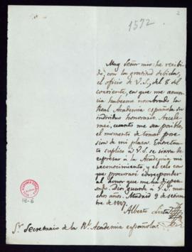 Carta de Alberto Lista al secretario [Francisco Antonio González] en la que expresa su agradecimi...