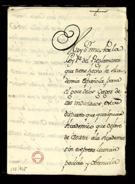 Copia de la carta de Francisco Antonio de Angulo a Leopoldo Puig en la que, en nombre de la Acade...