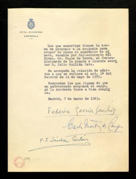 Propuesta de Federico García Sanchiz, Carlos Martínez de Campos y Francisco Javier Sánchez Cantón...