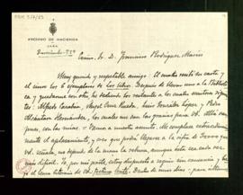 Carta de Antonio Alcalá Venceslada a Francisco Rodríguez Marín en la que le agradece los libros e...