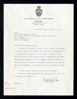 Carta de Miguel Mejía Dutary, secretario de la Academia Panameña, a Alonso Zamora Vicente en la q...