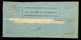 Telegrama de  Wenceslao Fernández Flórez confirmando que asistirá a las sesiones en Sevilla