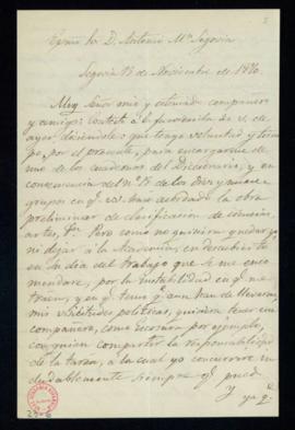 Carta de Juan de la Pezuela al secretario accidental, Antonio M[arí]a Segovia, en la que acepta e...