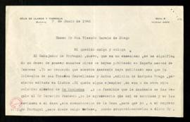 Carta de Félix de Llanos y Torriglia a Vicente García de Diego en la que le transmite el deseo de...