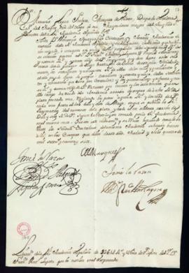 Orden del marqués de Villena del libramiento a favor de Francisco Antonio Zapata de 1614 reales y...