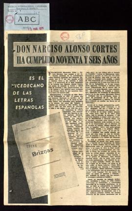 Don Narciso Alonso Cortés ha cumplido noventa y seis años, por Dionisio Gamallo Fierros