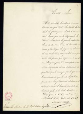 Carta de Manuel Cañete al secretario [Manuel Bretón de los Herreros] de agradecimiento a la Acade...