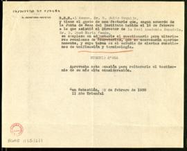Copia del saluda de Eugenio D'Ors, secretario perpetuo del Instituto de España, a Julio Urquijo c...