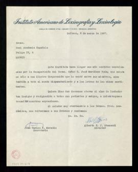 Carta de Juan Carlos F. Merediz y de Alberto F. J. Otamendi, secretario y director del Instituto ...