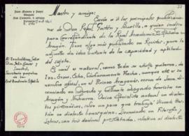 Carta de Juan Moneva a Julio Casares en la que le recomienda a Rafael Gastón y Burillo como corre...
