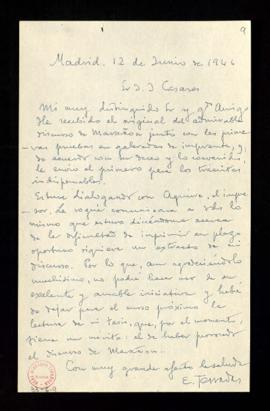 Carta de Esteban Terradas a Julio Casares en la que le informa que ha recibido el original y las ...