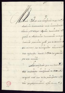 Carta de Juan López Pacheco a Francisco Antonio de Angulo de aprobación de la elección de Javier ...