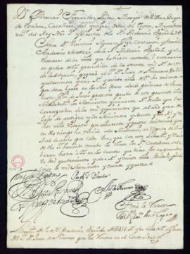 Orden del marqués de Villena del libramiento a favor de Juan de Ferreras de 1412 reales y 20 mara...