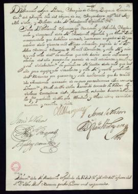 Orden del marqués de Villena del libramiento a favor de Blas Antonio de Nasarre de 1207 reales y ...